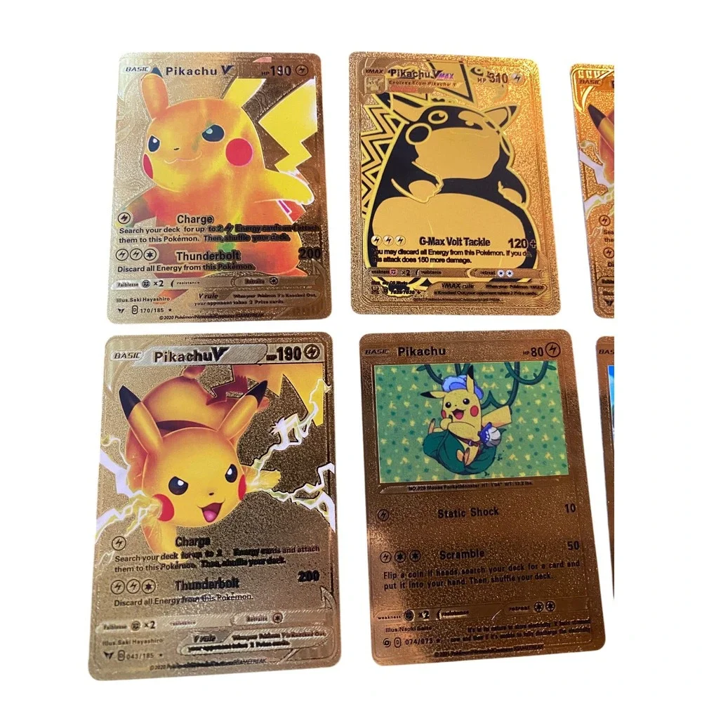 Fan Art lot of 10 Gold Pikachu‎ Pokemon Cards Set Lot Trading Collectible